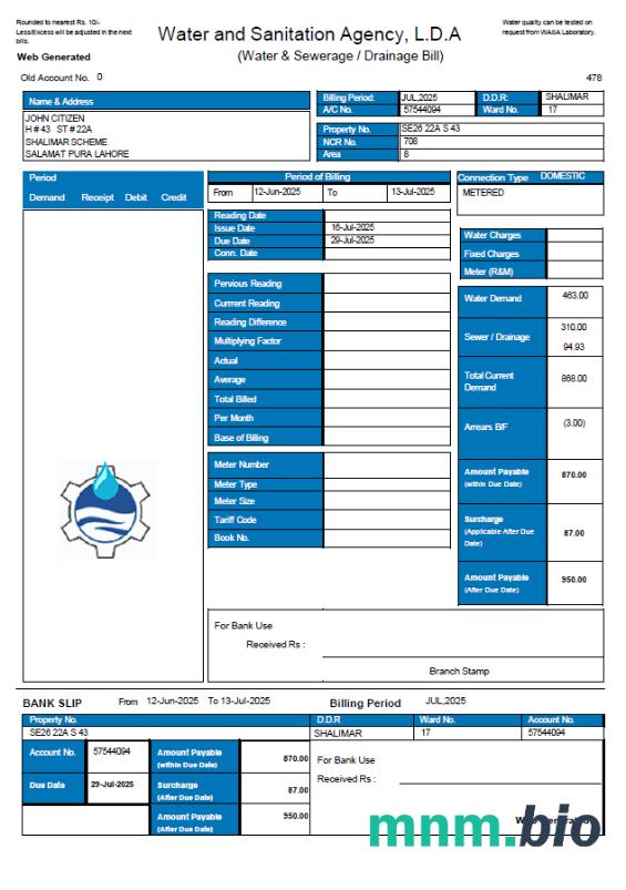 Pakistan Water and Sanitation Agency (Lda) szablon rachunku za media w formatach Word i PDF